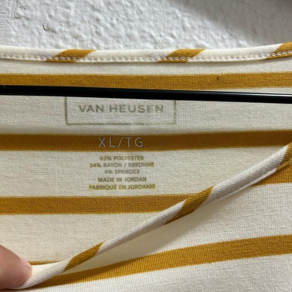 Van Heusen striped mustard butter color peplum sleeve top size XL - Picture 4 of 6